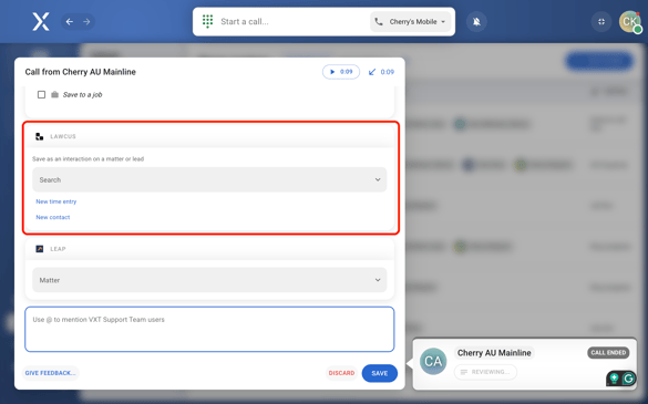 Aftercall window - Lawcus Blank