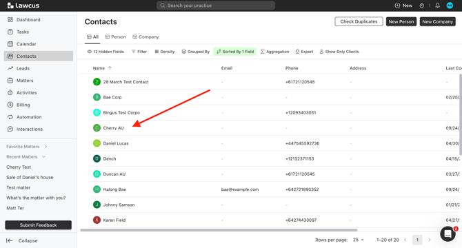 Lawcus - Saved contact