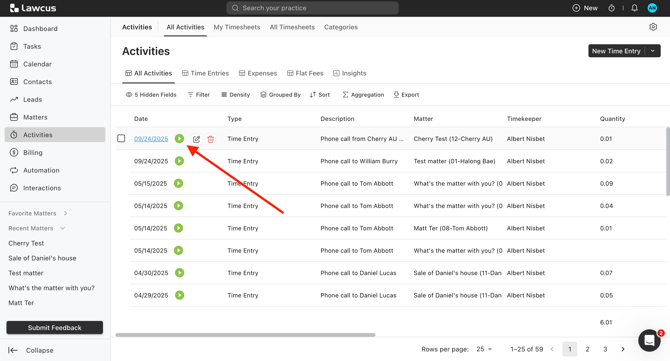 Lawcus - Time entry saved