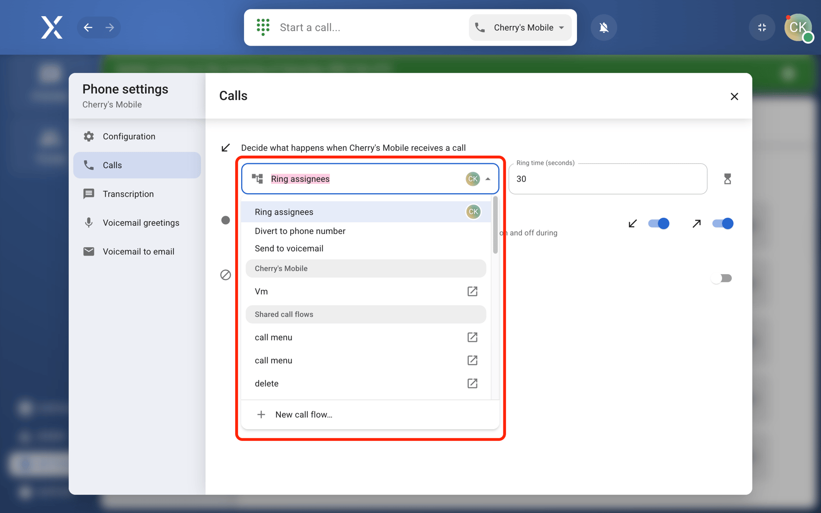 Call flow selector